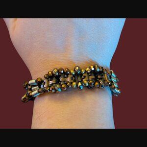 925 Sterling Silver Clasp Artisan Made Beaded Zipper Statement Bracelet 6.25"